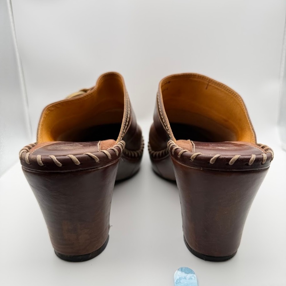 Frye Charlotte Ring Harness Clogs Womens Sz 10 Brown Leather Slip On Whip Stitch - Picture 6 of 12